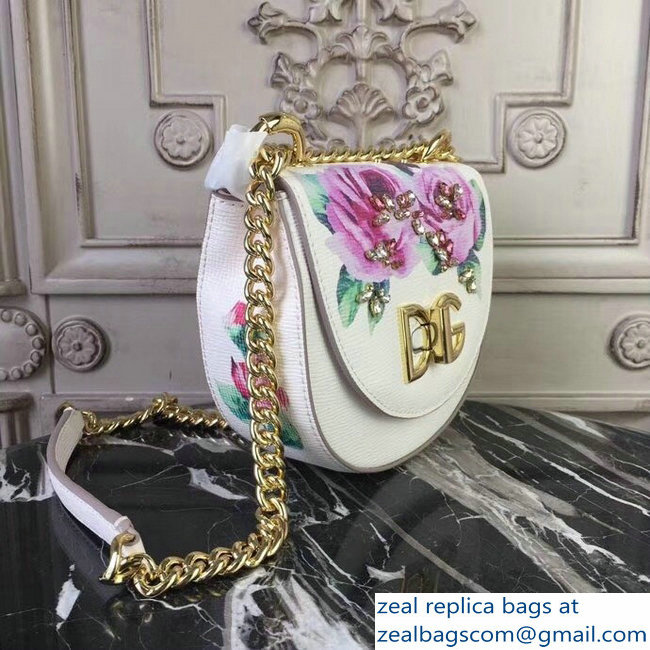 Dolce  &  Gabbana DG Wifi Saddle Shoulder Bag Flower Print White 2018